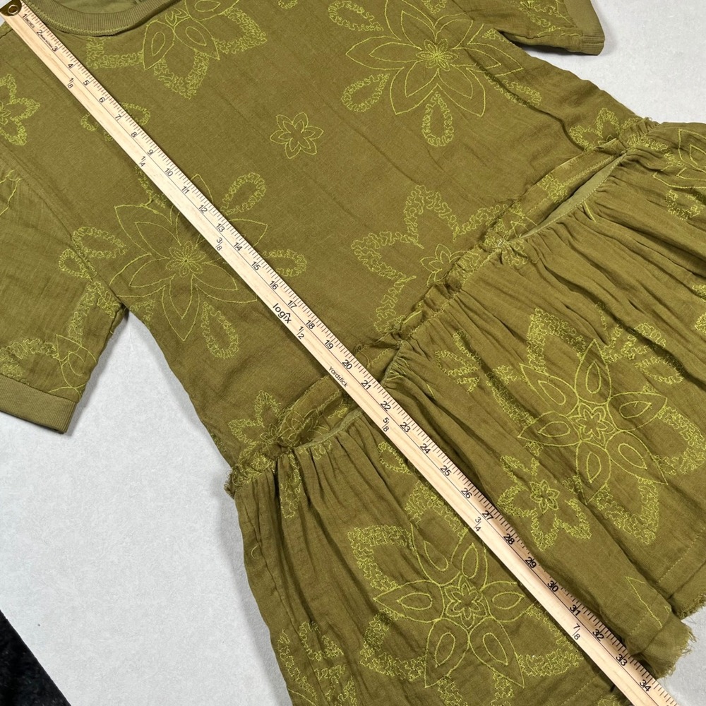 Free People Picking Petals Mini Dress Women XS Olive Green Floral Drop Waist - Picture 7 of 10